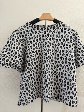 LOFT Leopard Print Short-Sleeve Top - White, Brown, Black